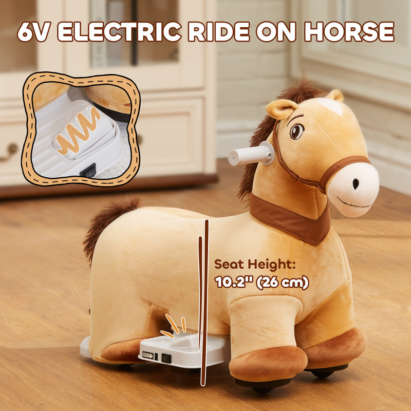 Qaba 6V Ride on Horse Battery Powered Electric Ride on Pony with Music Forward PU Wheels Soft Touch Riding Pony for Girls Boys Aged 18 36 Months Brown Wayfair